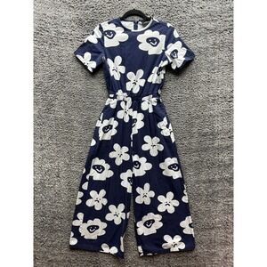 Lazy Oaf Pushing Daisies Cotton Jumpsuit Navy Blue White Womens Size 6